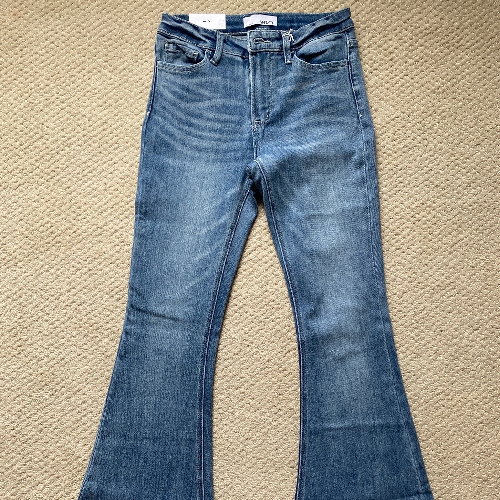Stretch Frayed Hem Flared Jeans